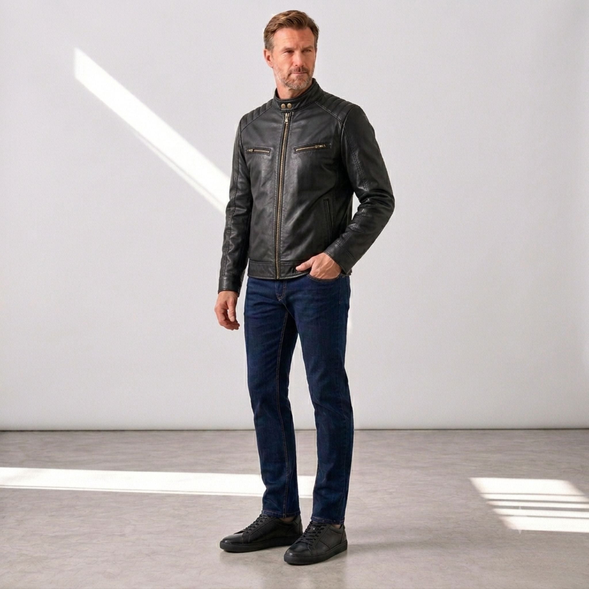 Campera motoquera de cuero vacuno - Art. 6085