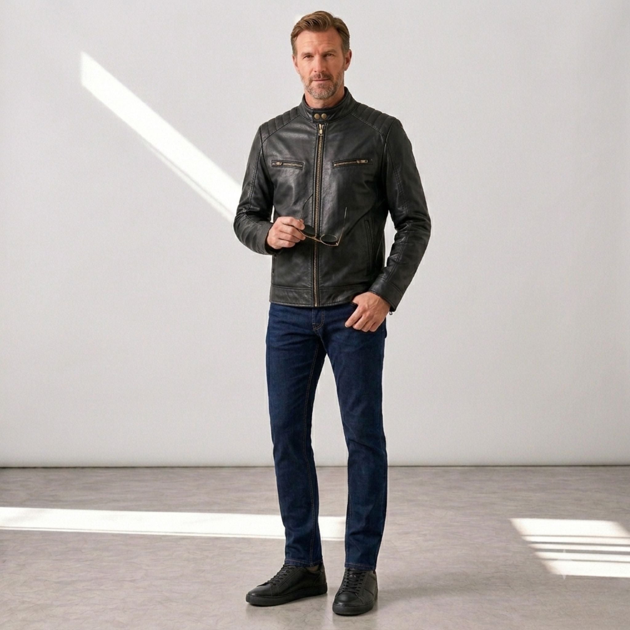 Campera motoquera de cuero vacuno - Art. 6085
